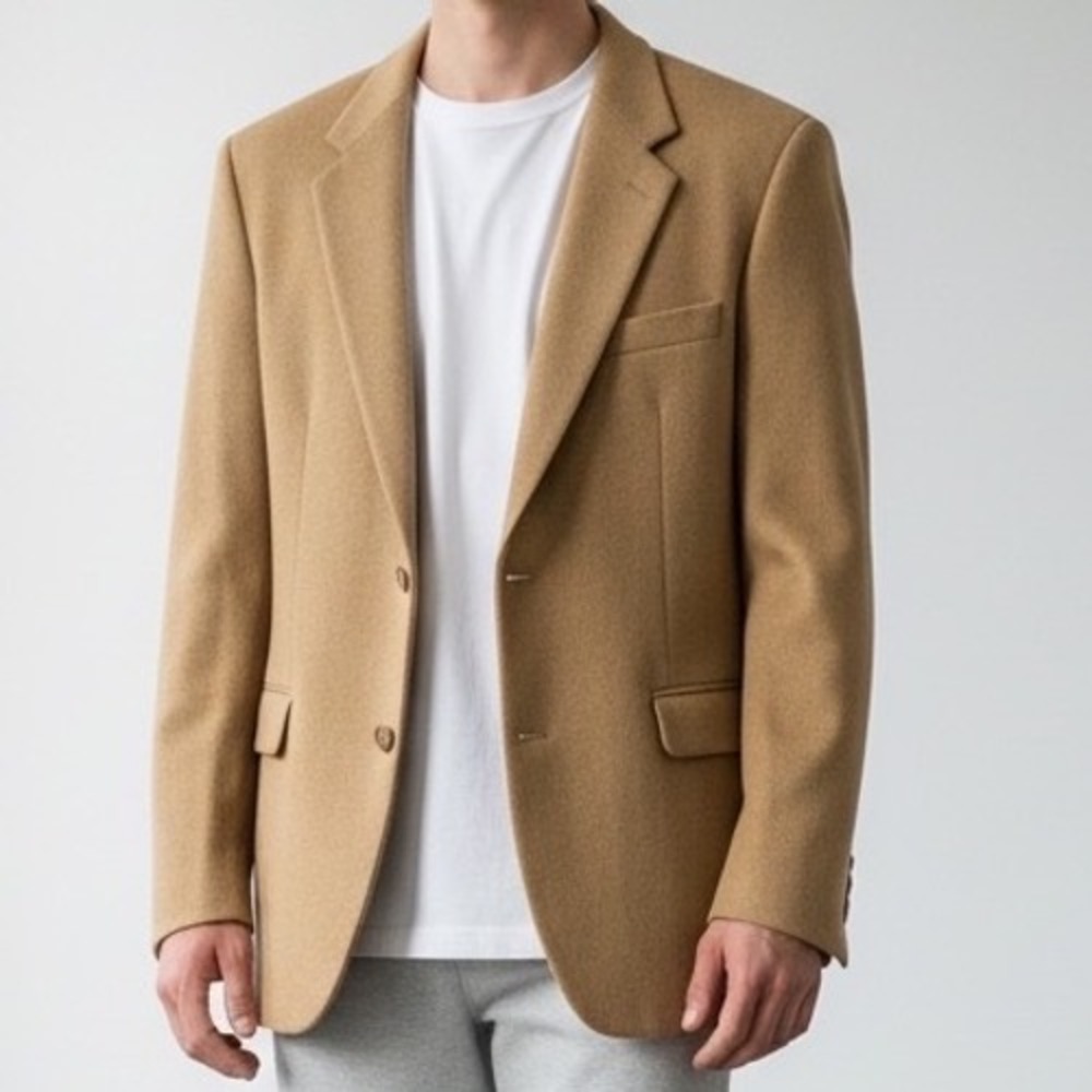 VTG H Freeman & Son Camel Wool Blazer Sport Coat Tailored in USA Tan Men 44R